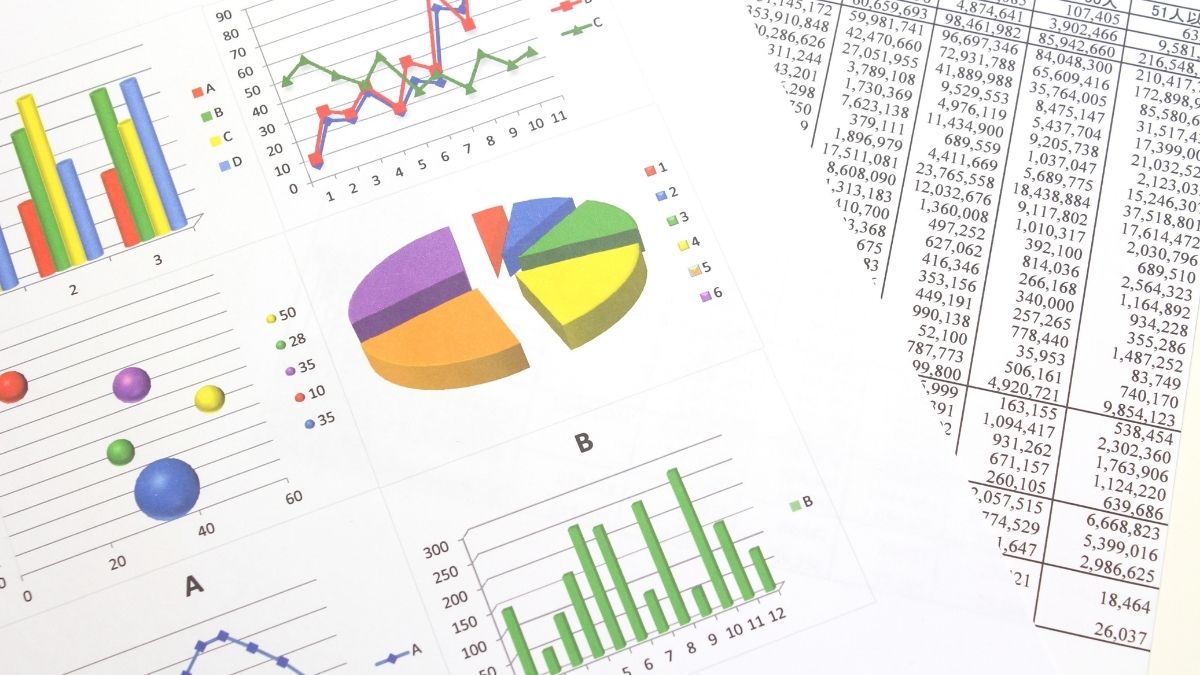 data and graphs with invoices nearby